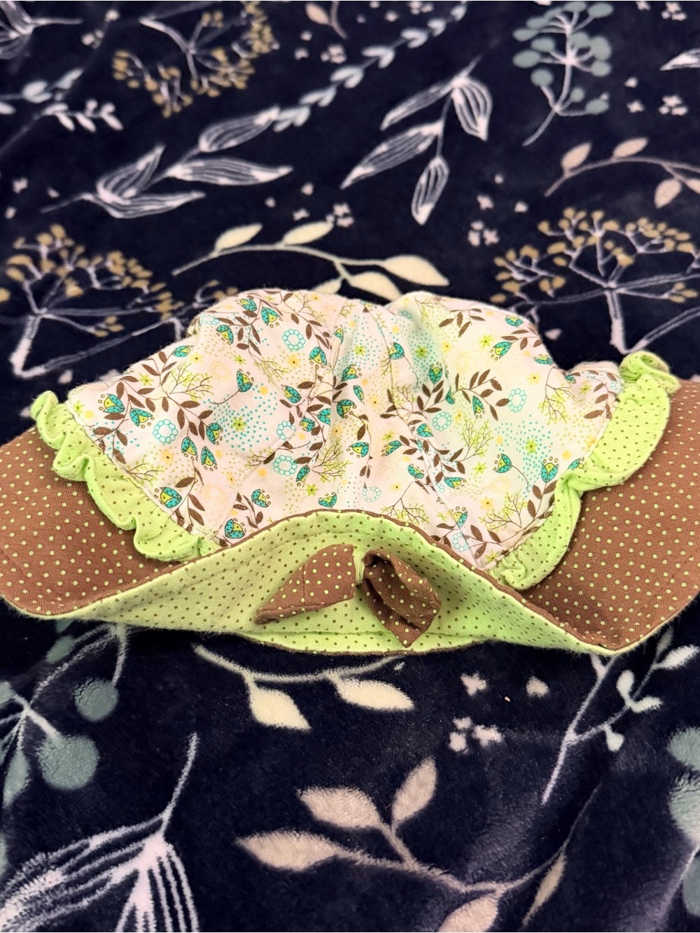 Y2K Rabbit Moon Children's Floral Sun Hat in Lime Green and Brown